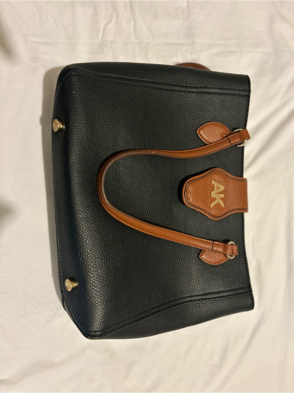 Anne Klein Black and Brown Pebbled Tote with Gold Hardware